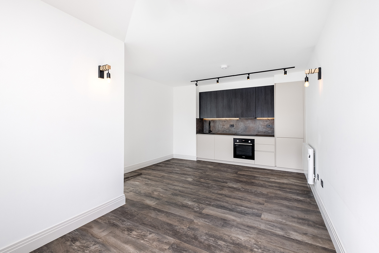 Apartment kitchen and living space, North London, by Hozea Construction